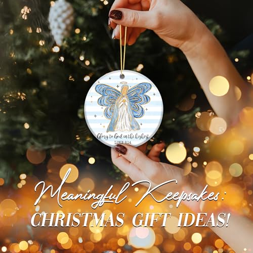 Christian Angel Christmas Ornament with Luke 2:14 Scripture - Religious Holiday Decor