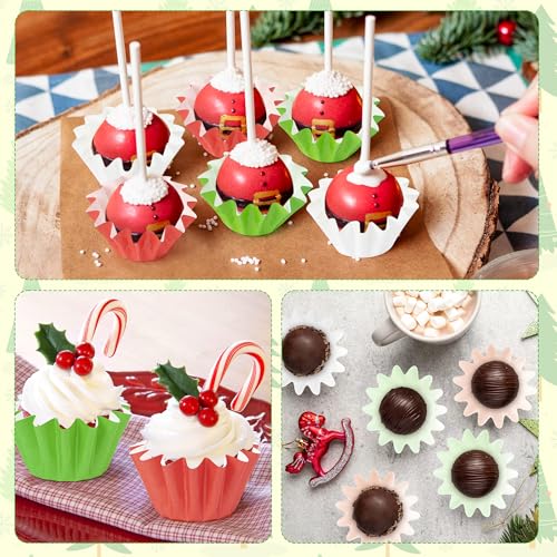 Multicolor Mini Cupcake Liners 210 Count - Grease-Resistant Red Green White Xmas