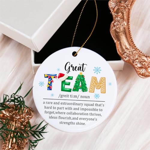 Team Inspirational Christmas Hanging Ornament with Golden Ribbon - Ceramic Keepsake for Xmas Tree Decor - Includes 'Team' Variation