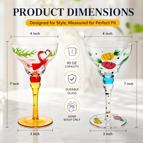 ZAVOOS Set of 2 10oz Hand-Blown Margarita Glasses - Mexican & Tropical Style