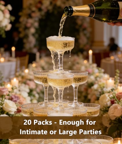 Black Acrylic Champagne Tower Set - 20 Unbreakable Flutes with Bows & Dots