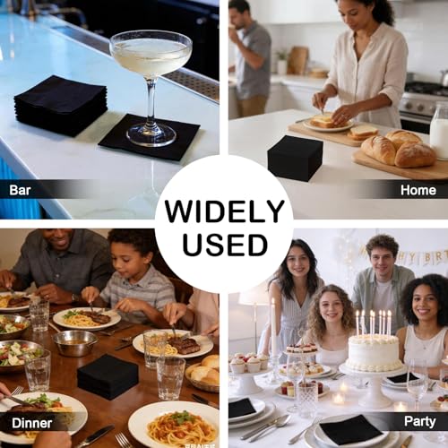 Kouorao Black Disposable Cocktail Napkins 800 Pack - 2-Ply 4.5 x 4.5 Inch For Parties & Events