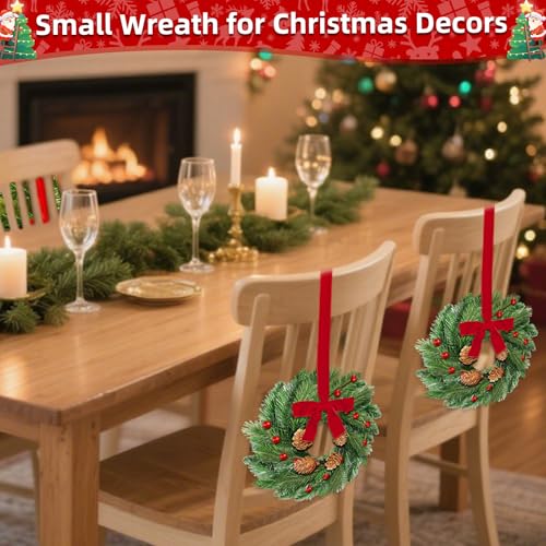 AMENON 4 Pcs Mini Christmas Wreaths for Kitchen Cabinets, Holiday Decor