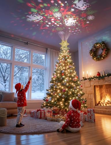 DG-Direct Gold 6-Pattern Rotating Christmas Tree Topper with Snowflake Projection