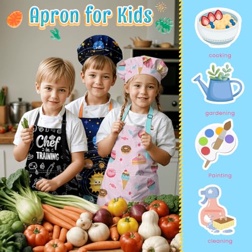 Kids Kitchen Apron and Chef Hat Set for Cooking and Baking