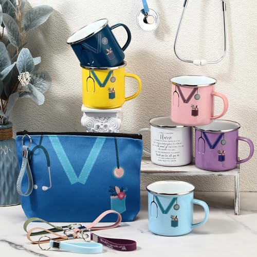 Hushee Nurse Appreciation Gift Set, 18 Pcs - 6 Enamel Mugs, 6 Makeup Bags, 6 Keychains (Gentle Color / 18)
