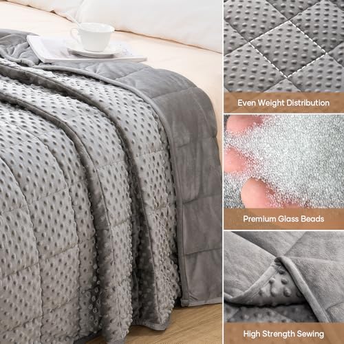 15 lbs Weighted Blanket 48"x72" Twin Size Grey Minky Dot Heavy Throw
