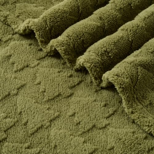 Christmas Tree Throw Blanket 50x60 Inches - Cozy Fleece with Embossed Tree Pattern - Olive Green - Xmas Tree Green / Throw(50x60)
