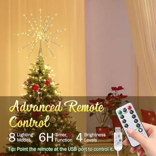 15-Inch Gold Starburst Christmas Tree Topper with 150 LEDs & Remote