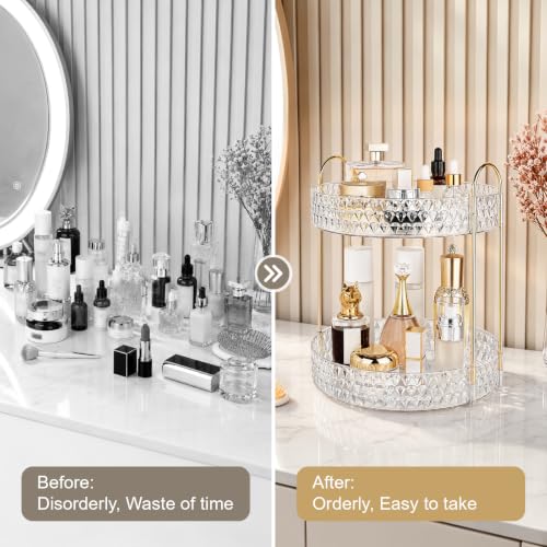 Anyoifax Clear 2-Tier Rotating Makeup Organizer with Gold Accents