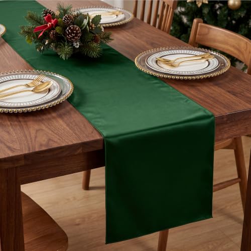 COSINIA 12 Pack Red & Dark Green Satin Table Runners 12 x 108 Inch - Seamless Design