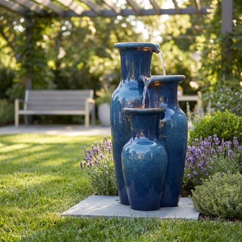 24-Inch LED Water Fountain - Ceramic-Look Resin Waterfall for Indoor Outdoor
