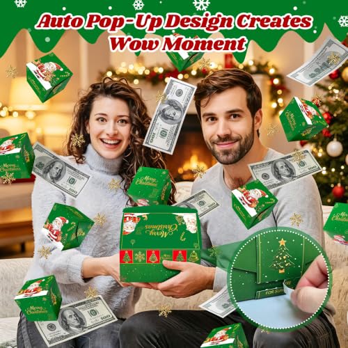 TOYEISHI Christmas Surprise Explosion Gift Box – Auto Pop-Up Cash Box, Green Christmas