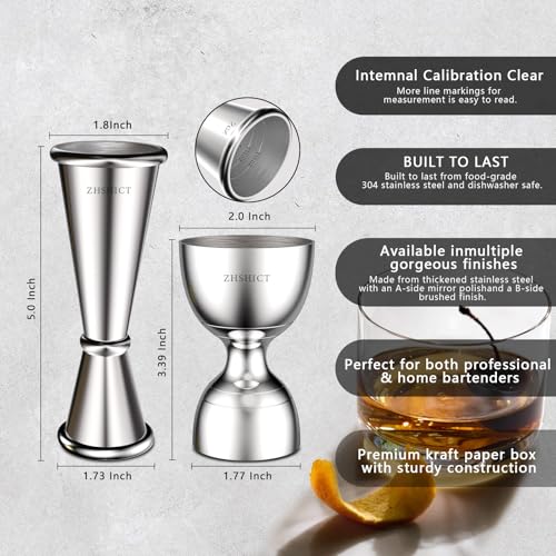 ZHSHICT 2 Pack Bartending Jiggers Set - Heavy Duty Stainless Steel Measuring Tools for Cocktails