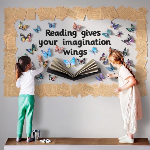 78 Pcs 3D Butterfly Bulletin Board Set Reading Library Classroom Decor