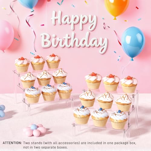 3-Tier Acrylic Display Stand Riser for Perfume, Collectibles & Cupcakes - 2 Pack