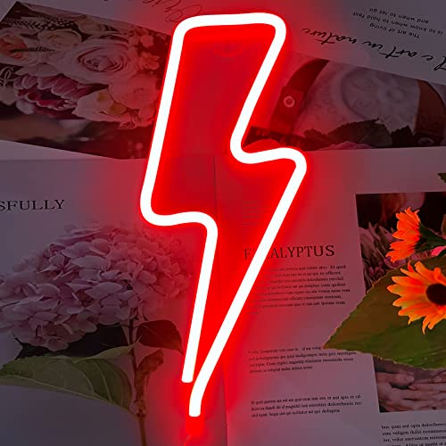 Red Lightning Bolt LED Neon Sign for Bedroom Wall Decor