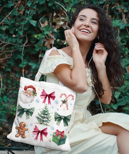 SZERE Christmas Canvas Tote Bags for Women, Reusable Shopping Bags – Gift Variation