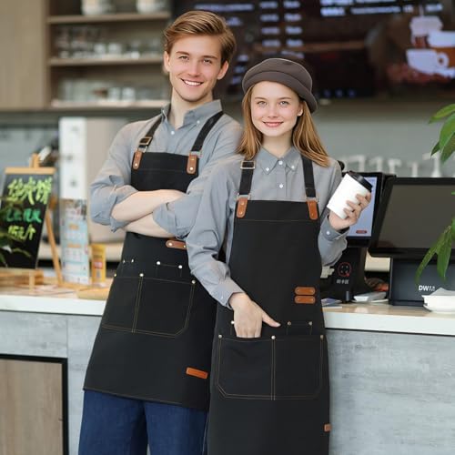 Heavy Duty Chef Apron with Pockets - Water Repellent Adjustable Kitchen Wear