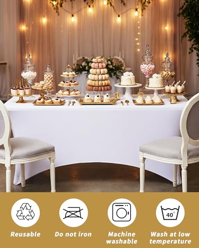 6ft White Fitted Spandex Table Cover - 2 Pack Stretch Tablecloths