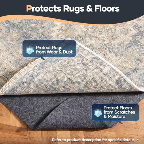 Felt Rug Pad 8x10 Ft, 1/2 Inch Thick Cushioned Carpet Underlay