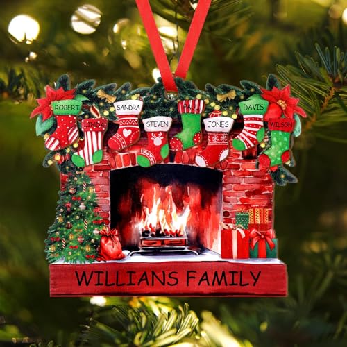 Personalized 8-Piece Christmas Stocking Ornament Set with Fireplace Pendant