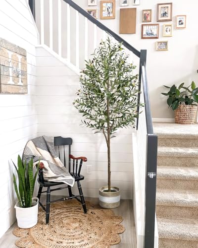 6ft Artificial Olive Tree with Planter & Woven Basket - Faux Silk Plant
