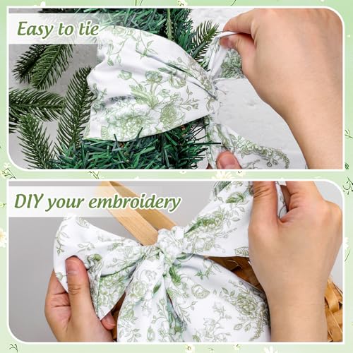 Green Floral Wreath Sash 2 Pcs Chinoiserie Garland Ribbon for Front Door Decor