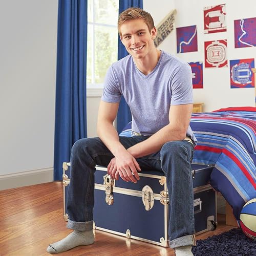 Large Rolling Storage Trunk, 32-Inch Footlocker with Wheels, Birch Plywood