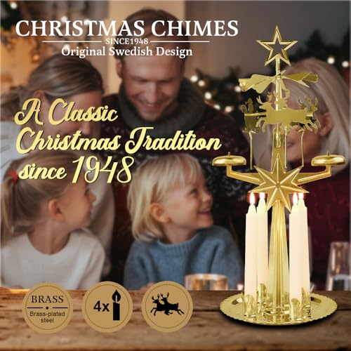 Swedish Brass Christmas Chimes Candle Carousel - Spinning Holiday Decor