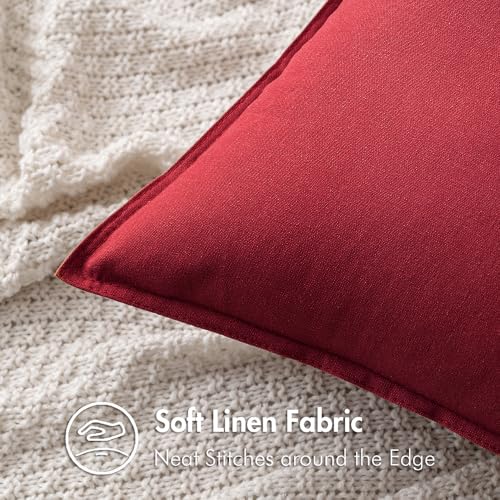 MIULEE Burgundy Red Linen Christmas Pillow Covers 18x18 Inch Set of 2