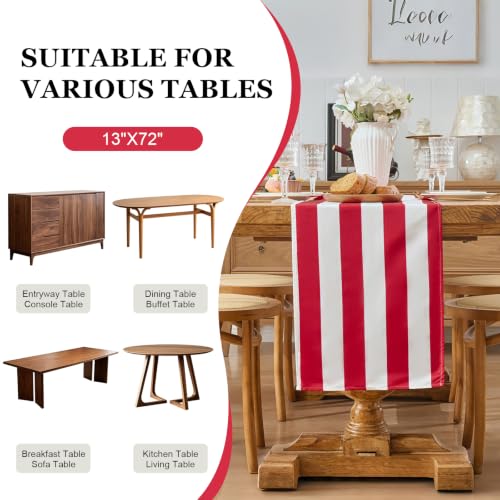 SoarDream Red & White Striped Waterproof Table Runner 13x72 Inch - 4 Pack Holiday Decor
