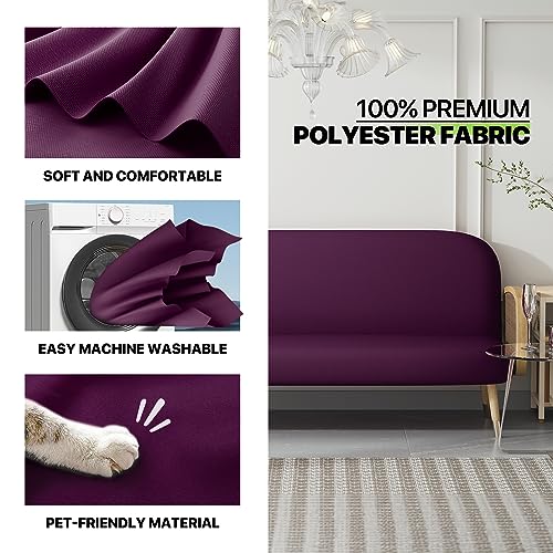 Queen Size Purple Futon Cover - Stretch Slipcover for Armless Sofa Bed