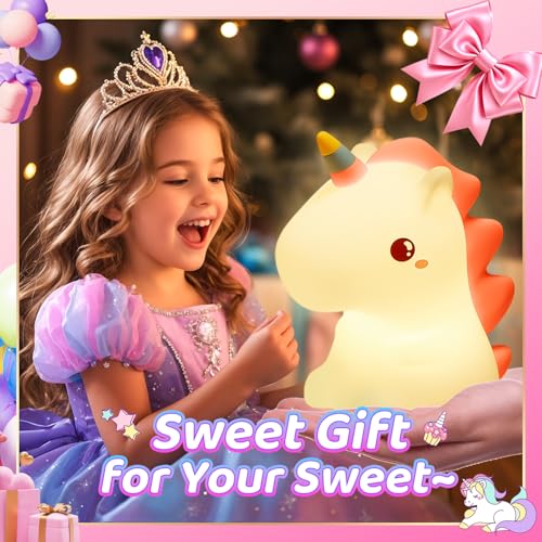 Unicorn LED Night Light for Kids, Soft Silicone Touch Dimmable Lamp