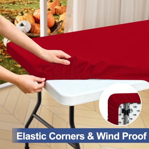 Homing 5ft Red Rectangular Fitted Tablecloth with Elastic Edges, Water-Resistant