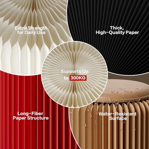 17-Inch Folding Paper Stool with Cushion, Heavy-Duty Collapsible Round Seat