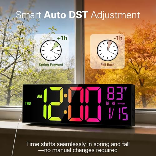 16-Inch Large Digital Wall Clock with RGB Display, Timer & Dual Alarm