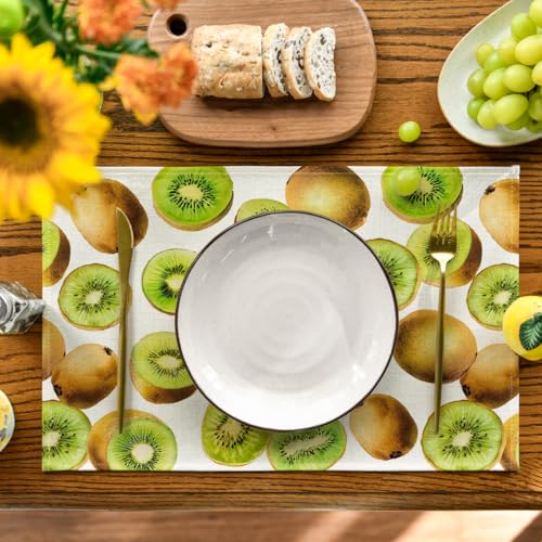Artoid Mode Kiwi Fruit Summer Placemat Set of 4, 12x18 Inch Green Table Mats for Dining & Parties