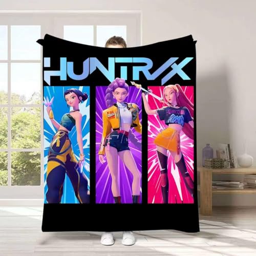 K-Pop Demon Hunters Kids Flannel Throw Blanket - Soft 55" x 40" (Black)