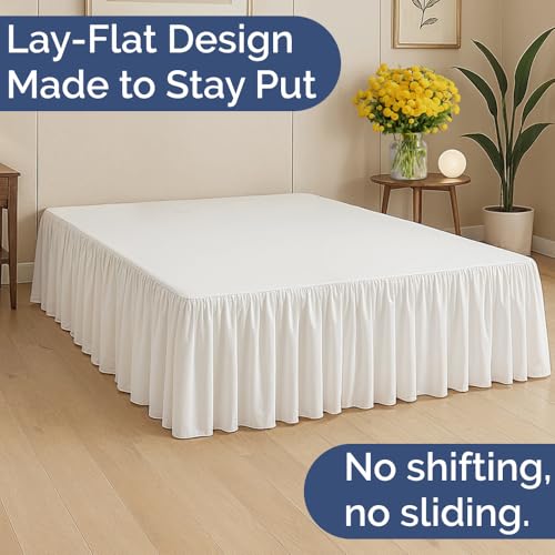 Queen Size Ruffled Bed Skirt - 12 Inch Drop White Microfiber Dust Ruffle