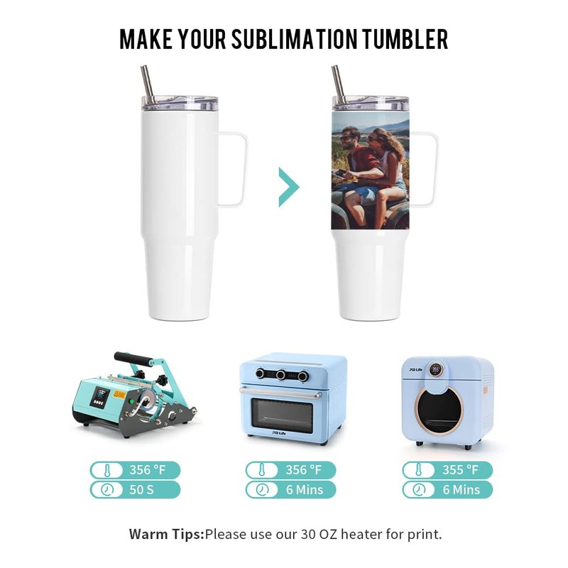 PYD Life 4 Pack Sublimation Tumblers with Handle Blanks 36 OZ White Coffee Mugs Insulated Reusable Travel Cups with Leakproof Lid and Stainless Straw for Tumbler Heat Press