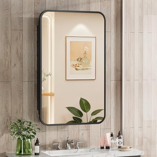 16x24 Inch Metal Framed Medicine Cabinet with Mirror, Recessed or Wall Mount