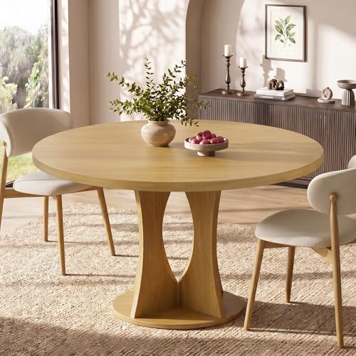 47.2-Inch Round Wooden Dining Table for 4-6, Farmhouse Oak Kitchen Table