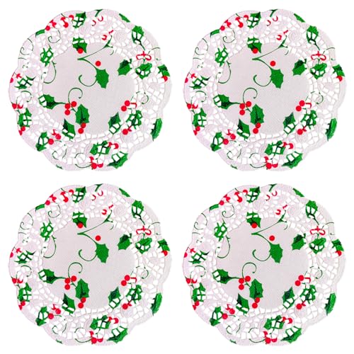 Jagrove Floral B 5-Inch Paper Doilies, Christmas Lace Disposable Round Placemats, Pack of 50