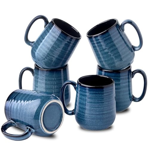 HASENSE Navy 12 oz Coffee Mug Set of 6 - Reactive Glaze Ceramic Cups for Tea, Soup & Drinks
