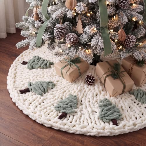 JolliLudo 48 Inch Chunky Knit Christmas Tree Skirt – Beige Holiday Decor for Most Trees