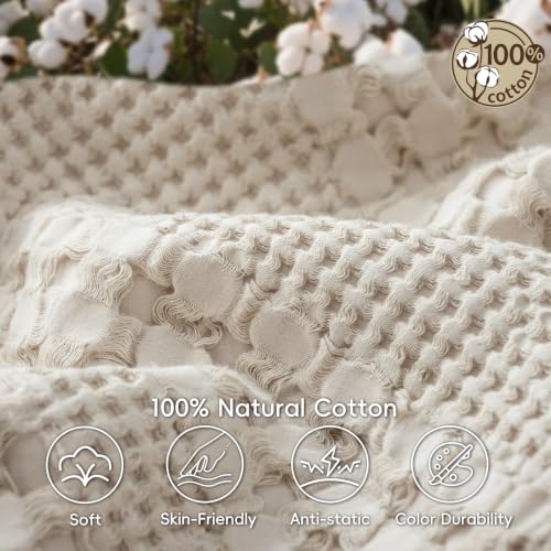 PHF 100% Cotton Waffle Weave Blanket - Queen Size Lightweight Bed Throw