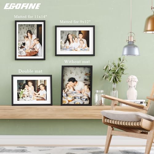 12x16 Solid Wood Picture Frame with Mat - Black Wall Mount Photo Frame