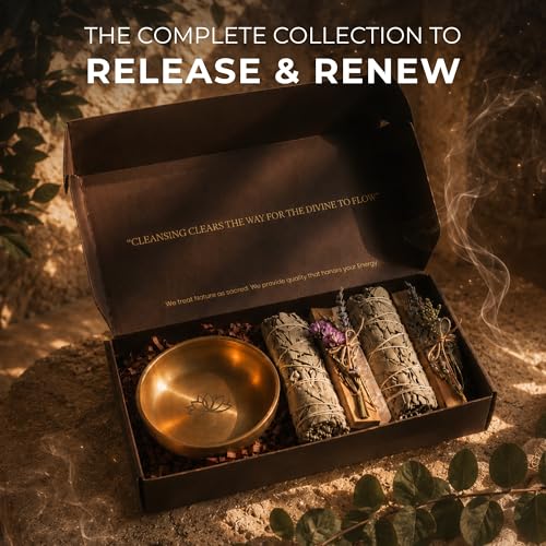Energy Cleansing Smudge Kit with White Sage, Palo Santo, Crystals & Bowl