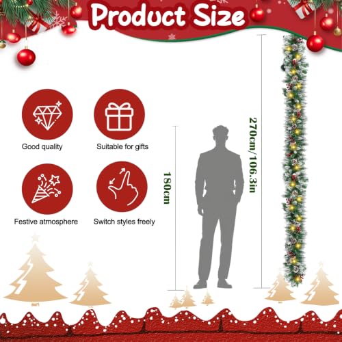 Christmas Garland with Lights - 9 Ft White with 50 LEDs, 9 Modes